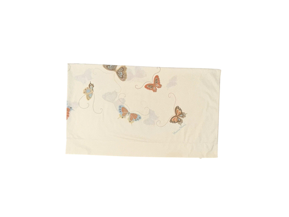 Martex Hanae Mori Collab Full Flat Sheet Beige Butterfly Print Percale Vintage